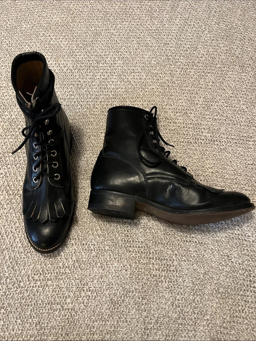 Justin Junior Black Leather Lace-Up Ankle Fringe Roper Boots Sz 4.5